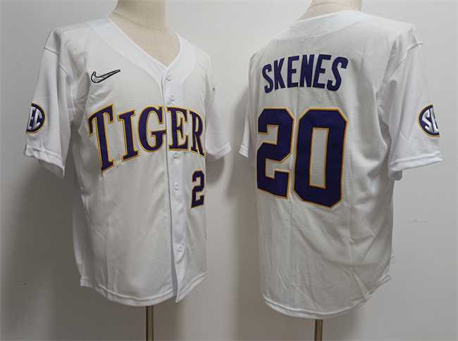 Mens LSU Tigers #20 Paul Skenes White Stitched Baseball Jersey Dzhi